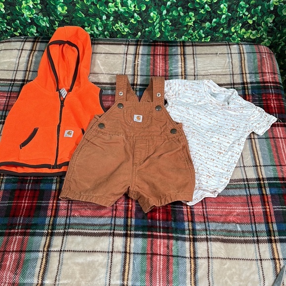 Carhartt Other - Carharrt Baby Boy bundle 9 months overalls, bodysuit shirt, orange hooded vest